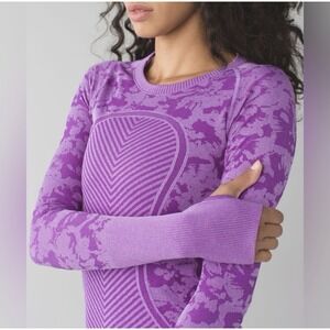Lululemon Swiftly Tech Long Sleeve Crew Top Purple Camo Striped Women's 10 Run